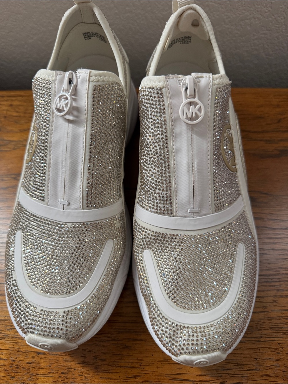 Michael Kors White Crystal-Embellished Slip-On Sneakers